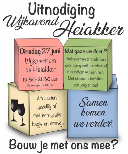 27 juni a.s. Wijkavond de Heiakker met als thema &#039;Het nieuwe wijkcentrum&#039;