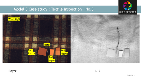 Detecting metal, plastic and paper parts at wool textile 